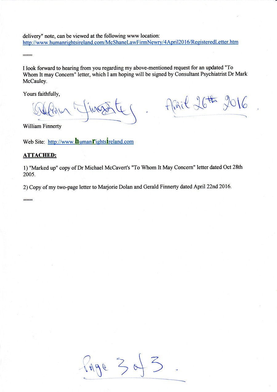 Registered Letter Dated April 26th 2016 to Dr John Radcliffe GP